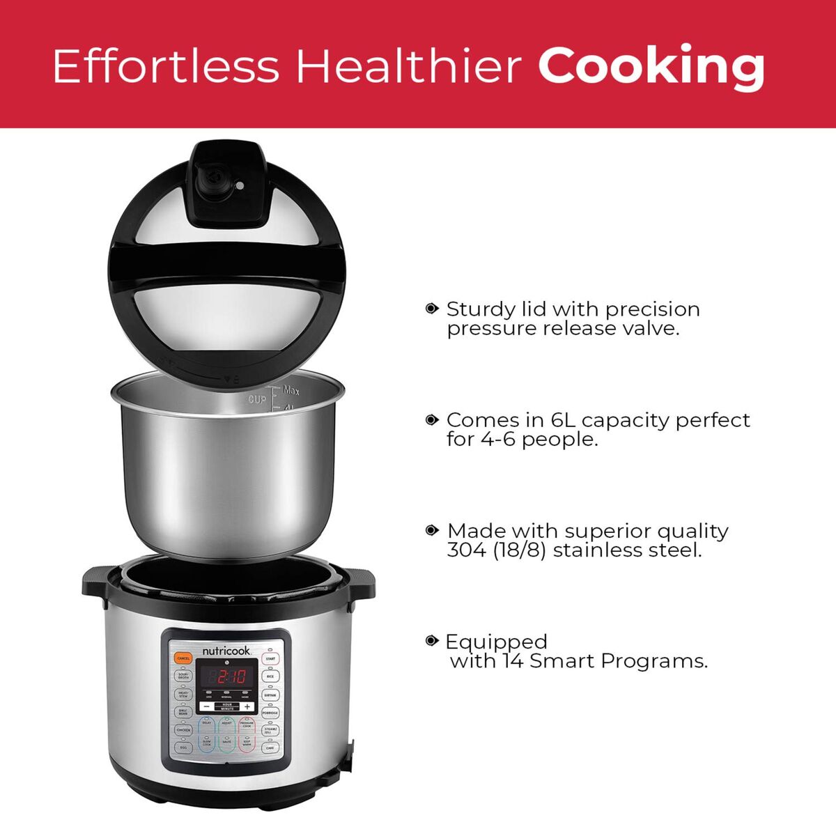 Nutricook 1000W Smart Pot 9in1 Electric Pressure Cooker Silver and Black 6 Liter Cookers
